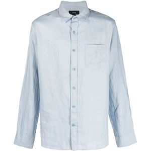 Vince, Blauwe Linnen Casual Langarm Overhemd Blauw, Heren, Maat:XL