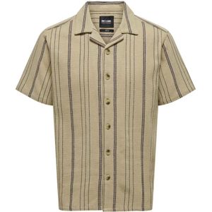 Only & Sons, Overhemden, Heren, Bruin, S, Gestructureerde Gestreepte Korte Mouw Shirt