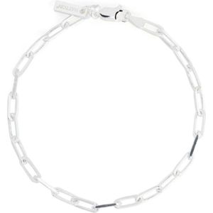 Hatton Labs, Zilverkleurige Sterling Zilveren Kabel-Link Ketting met Logo Bedel Wit, Dames, Maat:M