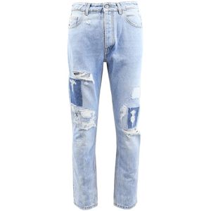 Palm Angels, Jeans, Heren, Blauw, W30, Denim, Heren Destroyed Regular Blauw