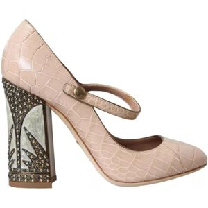 Dolce & Gabbana, Schoenen, Dames, Beige, 39 EU, Leer, Beige Leren Mary Jane Pumps