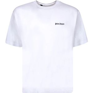 Palm Angels, Tops, Heren, Wit, L, Katoen, Minimalistisch Katoenen T-Shirt met Geborduurd Logo