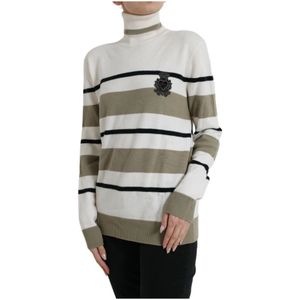 Dolce & Gabbana, Truien, Dames, Veelkleurig, M, Wol, Multicolor Gestreepte Wol Turtleneck Sweater