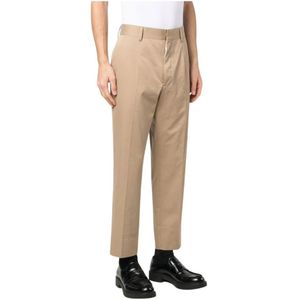 Prada, Broeken, Heren, Beige, L, Katoen, Regular-Fit Katoenen Gabardine Broek