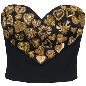 Moschino, Zwart Geborduurd Bustier met Gouden Pailletten Zwart, Dames, Maat:S