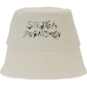 Stella McCartney, Accessoires, Dames, Wit, 58 CM, Katoen, Logo Bucket Hat met Contraststiksels