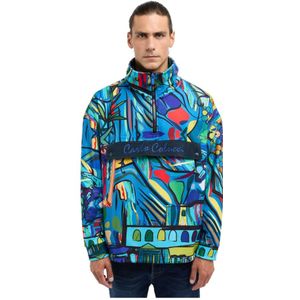 Carlo Colucci, Sweatshirts & Hoodies, Heren, Blauw, L, Casual Fleece Troyer Sweatshirt