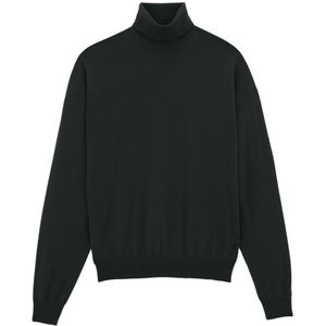 Saint Laurent, Truien, Dames, Zwart, L, Wol, Zwarte Gebreide Trui met Col en Geborduurd Logo