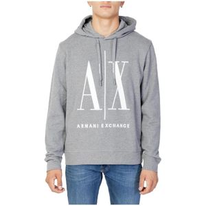 Armani Exchange, Sweatshirts & Hoodies, Heren, Grijs, M, Katoen, Grijze Print Hoodie