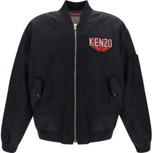 Kenzo, Zwarte bomberjack met geborduurde logo's Zwart, Heren, Maat:M