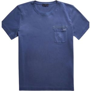 Fay, Tops, Heren, Blauw, XL, Comfort Fit Korte Mouw Ronde Hals T-shirt