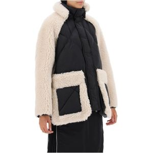 Sacai, Omkeerbare Ripstop en Faux Shearling Jas Veelkleurig, Dames, Maat:M