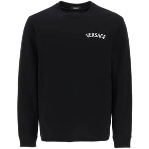 Versace, Sweatshirts & Hoodies, Heren, Zwart, L, Katoen, Milano Stamp Longsleeve T-shirt