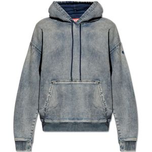 Diesel, Sweatshirts & Hoodies, unisex, Blauw, XL, Denim, D-Um-Rib denim hoodie