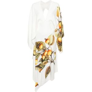 Salvatore Ferragamo, Witte Jurk met Grafische Print en Diepe V-Hals Wit, Dames, Maat:2XS