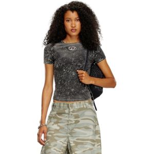 Diesel, Tops, Dames, Grijs, S, Zwart T-shirt met gemarmerd motief en logo