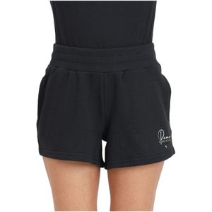 Puma, Korte broeken, Dames, Zwart, XS, Katoen, Zwarte Logo Print Shorts