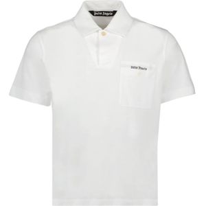 Palm Angels, Tops, Heren, Wit, M, Katoen, Klassieke Polo Shirt met Logo Print