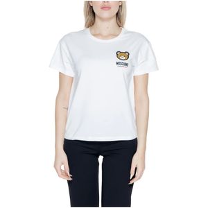 Moschino, Tops, Dames, Wit, L, Katoen, Dames T-shirt Lente/Zomer Collectie
