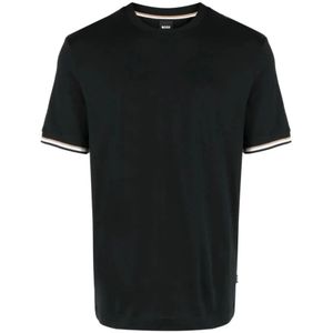 Hugo Boss, Thompson 04 T-Shirt met Gestreepte Afwerking Zwart, Heren, Maat:S