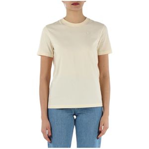 Calvin Klein Jeans, Tops, Dames, Geel, M, Katoen, Katoenen T-shirt met Voorlogo Patch