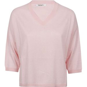 Kangra, Roze V-hals zijden en kasjmier top Roze, Dames, Maat:XS