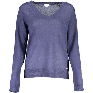 U.s. Polo Assn., Blauwe Nylon Sweater met V-Hals Blauw, Dames, Maat:S