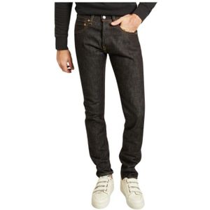 Momotaro Jeans, Slim Fit Indigo Jeans met Witte Strepen Zwart, Heren, Maat:W29