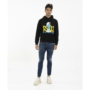 Dsquared2, Sweatshirts & Hoodies, Heren, Zwart, M, Katoen, Grouchy Hoodie - Comfortabel en Stijlvol