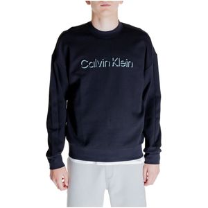 Calvin Klein, Sweatshirts & Hoodies, Heren, Zwart, L, Katoen, Geëmbosseerd Logo Sweatshirt Collectie Katoen Polyester Elastaan
