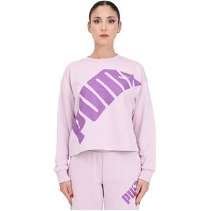 Puma, Sweatshirts & Hoodies, Dames, Roze, XS, Katoen, Roze Power Crew Logo Sweater