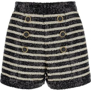 Balmain, Korte broeken, Dames, Veelkleurig, S, Pailletten, Paillet Streep Shorts