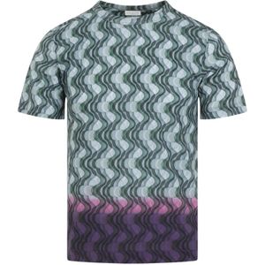 Dries Van Noten, Tops, Heren, Veelkleurig, L, Katoen, Groen Geometrisch Patroon T-Shirt