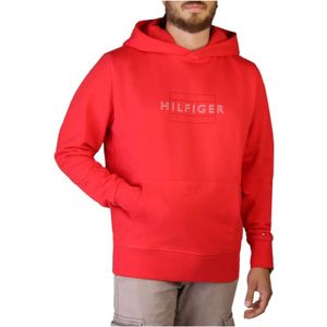 Tommy Hilfiger, Sweatshirts & Hoodies, Heren, Rood, L, Katoen, Heren Sweatshirt met Vaste Capuchon