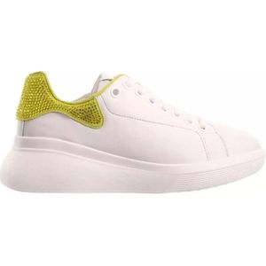 Högl, Schoenen, Dames, Wit, 34 1/2 EU, Leer, Metallic Lime Platform Sneaker