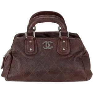 Chanel Vintage, Pre-owned, Dames, Bruin, ONE Size, Tweed, Tweedehands leren handtassen - Authentieke Outdoor Ligne Doctor Bag