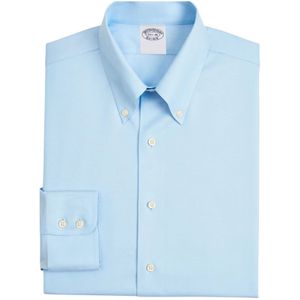 Brooks Brothers, Pastelblauw Slim Fit Non-Iron Stretch Supima Katoenen Overhemd met Button Down Kraag Blauw, Heren, Maat:3XL