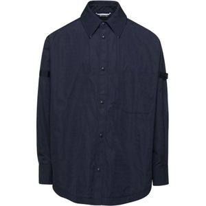Thom Browne, Overhemden, Heren, Blauw, M, Oversized Snap Front Shirt Jacket