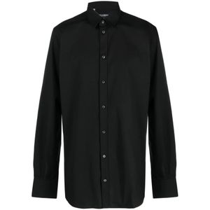 Dolce & Gabbana, Overhemden, Heren, Zwart, M, Katoen, Zwarte Katoenmix Overhemd met Lange Mouwen