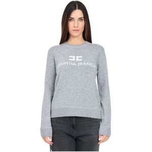 Elisabetta Franchi, Truien, Dames, Grijs, L, Wol, Grijze Crewneck Sweater Casual Herfst Winter