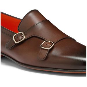 Santoni, Schoenen, Heren, Bruin, 41 EU, Leer, Dubbele gesp leren instapper