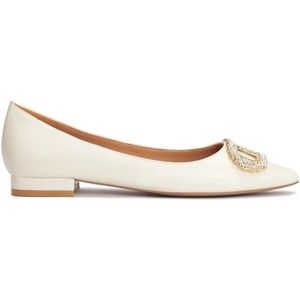 Kazar, Schoenen, Dames, Beige, 35 EU, Leer, Platte trouwpumps met sieradenversiering