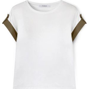Motivi, Tops, Dames, Wit, M, Katoen, Kimono Style T-Shirt met Contrastboorden