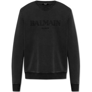 Balmain, Sweatshirts & Hoodies, Heren, Zwart, M, Katoen, Sweatshirt met logo