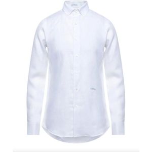 Malo, Overhemden, Heren, Wit, S, Linnen, Witte Linnen Overhemd met Lange Mouwen