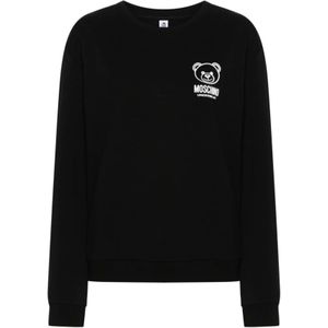 Moschino, Sweatshirts & Hoodies, Dames, Zwart, S, Katoen, Zwarte Teddy Bear Logo Sweaters