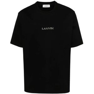 Lanvin, Tops, Heren, Zwart, XL, Katoen, Klassiek Zwart Logo Geborduurd T-shirt