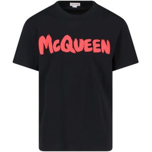 Alexander McQueen, Tops, Heren, Zwart, S, Katoen, Zwart T-shirt Polos Stijlvol