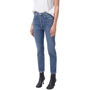 Agolde, Jeans, Dames, Blauw, W28, Katoen, High Rise Straight Crop Jeans in Silence