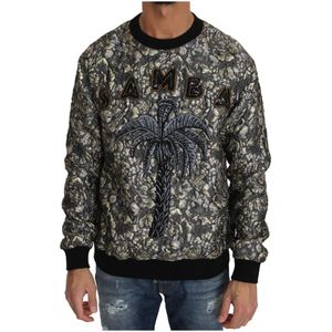 Dolce & Gabbana, Sweatshirts & Hoodies, Heren, Veelkleurig, S, Multicolor Samba Jacquard Palmboom Sweater